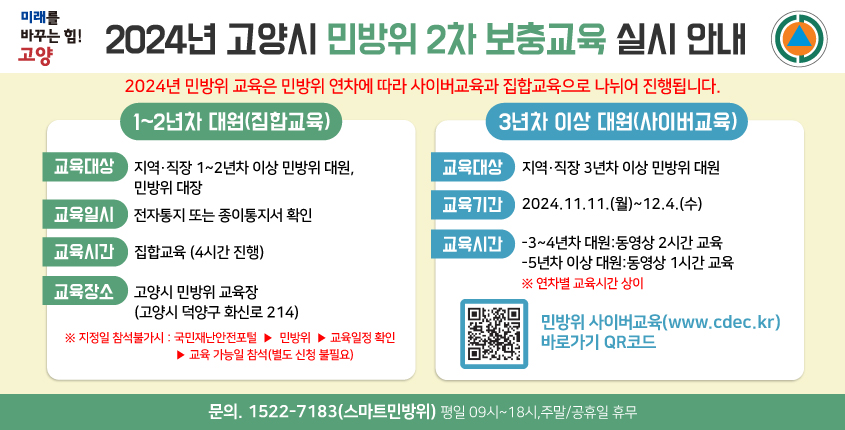 2024년 고양시 민방위 2차 보충교육 실시 안내